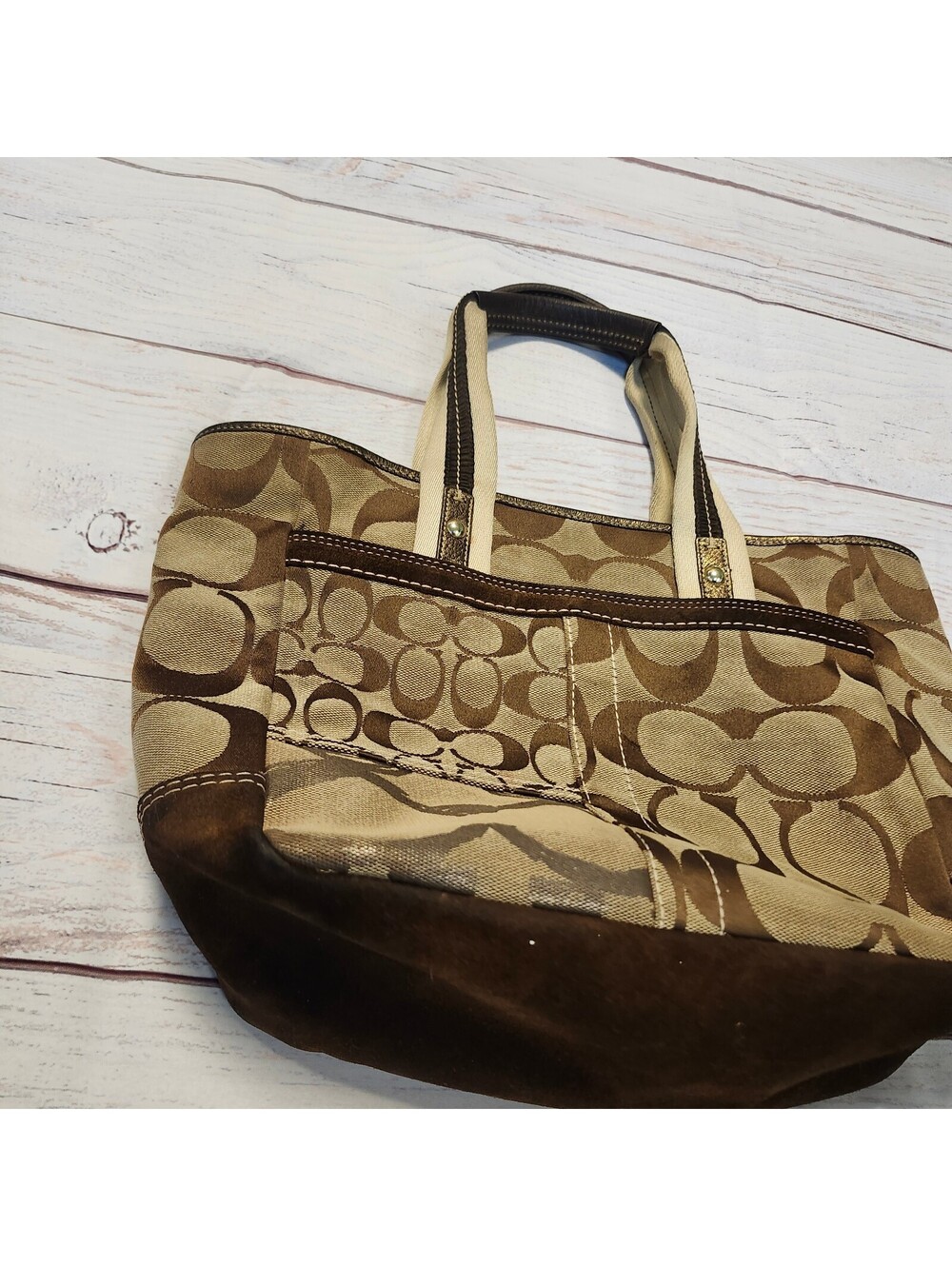 Coach Vintage Signature Patchwork Tote Bag Brown - Picture 10 of 13